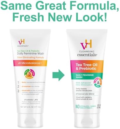 vH essentials, Ph Balanced Daily Feminine Wash, Tea Tree Oil & Prebiotic, 6, Fl Oz, (Pack Of 1) 54306 Clear