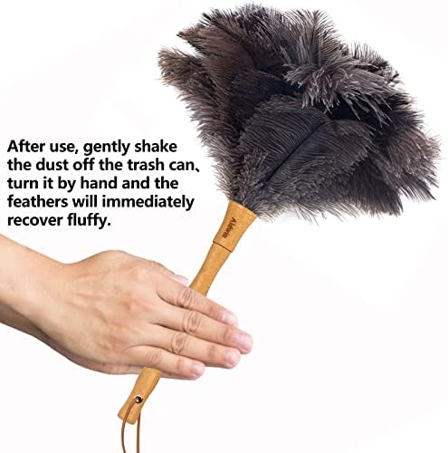 Aldwin 16" Gray Ostrich Feather Duster for Cleaning with Wooden Handle