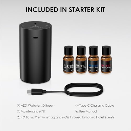 Airversa ADX Waterless Essential Oil Diffuser Starter Kit, Black