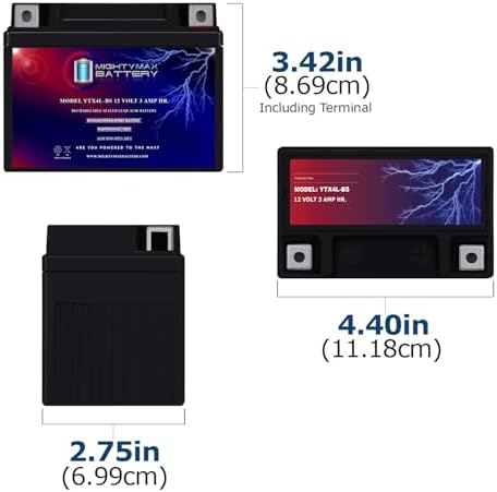 Mighty Max Battery YTX4L-BS - 12 Volt 3 AH, 50 CCA, Rechargeable Maintenance Free SLA AGM Motorcycle Battery