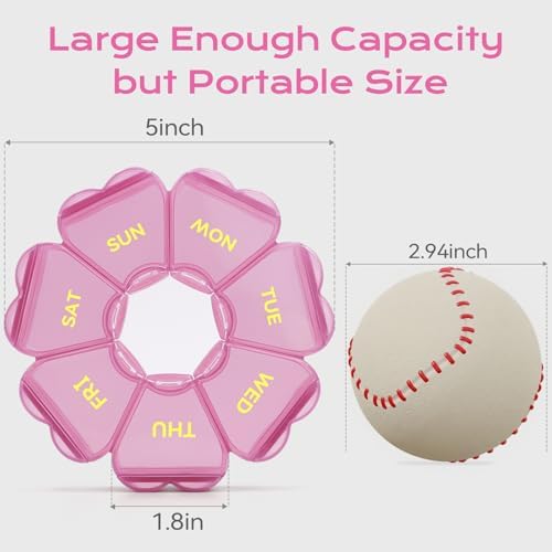 Cute Pill Organizer Weekly - Large 7 Day Compartments for Travel