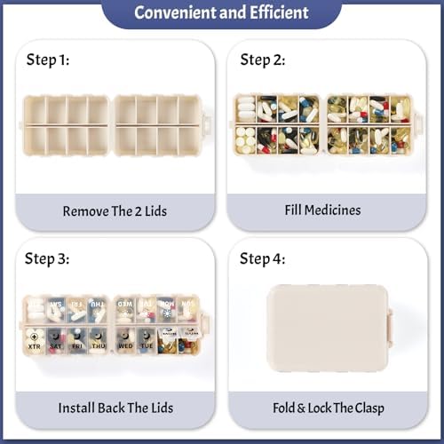 Compact & Foldable Weekly Pill Organizer 2 Times a Day 7 Day AM PM Pill Box
