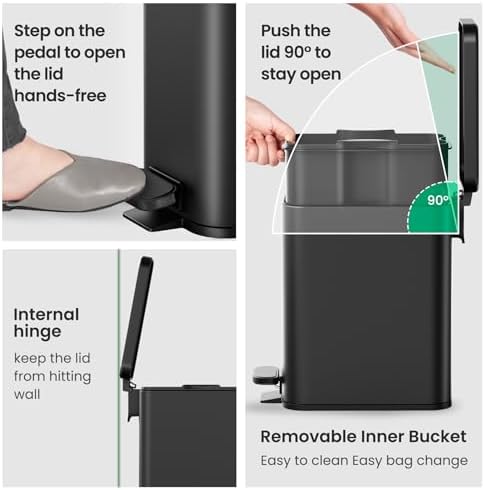 Cesun 2.6 Gallons Small Bathroom Trash Can with Lid Soft Close, Black