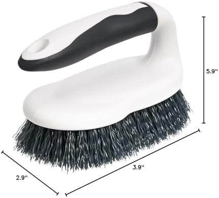 Amazon Basics All Purpose Rectangular Scrub Brush, Hard Bristle, Stiff Bristles, Sturdy, Ergonomic Long Handle, Durable, 2-Pack, White & Black