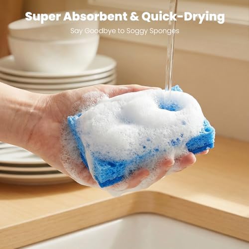 Metflavor Kitchen Sponges, 12 Count, Dual-Sided Non-Scratch Scrub Sponge