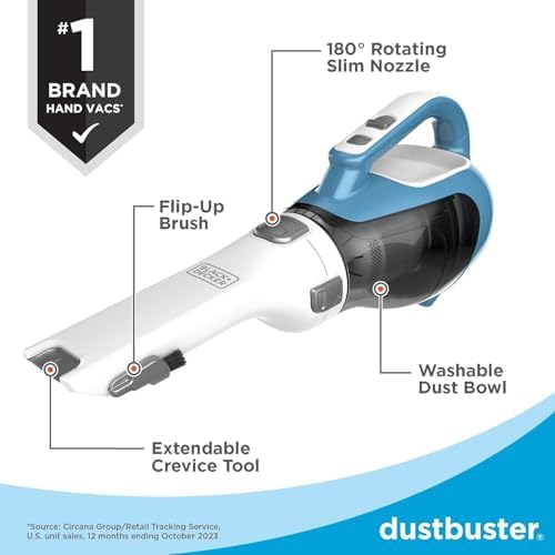 Black+Decker, Dustbuster AdvancedClean Handheld Vacuum Cordless, Compact Home and Car Vacuum with Crevice Tool, Rotating Nozzle and Charging Station