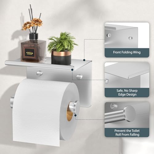 FORIOUS Toilet Paper Holder with Shelf, Adhesive or Screw, Commercial