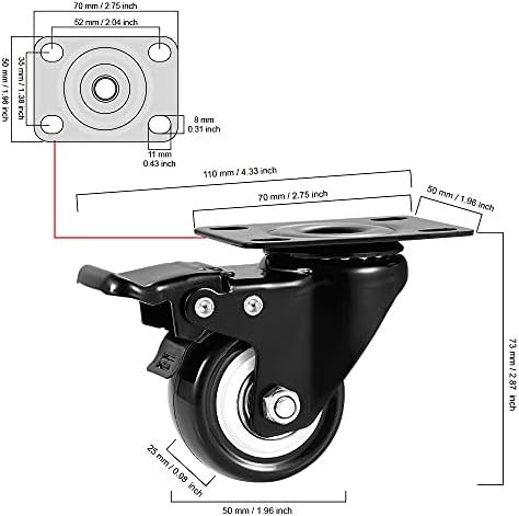 2" Swivel Casters Set of 4, Heavy Duty Locking Casters with Brakes