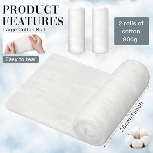 2 Pack White Cotton Rolls for Wound Care, Non-sterile Absorbent Soft Cotton