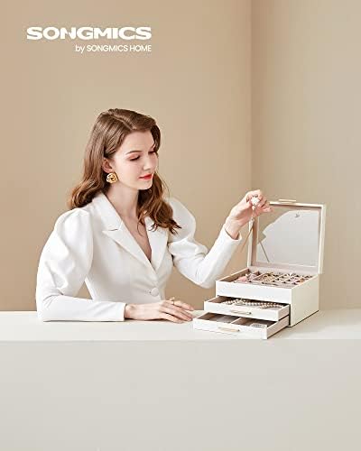 SONGMICS Jewelry Box Organizer, 3-Layer Storage with 2 Drawers, Glass Lid