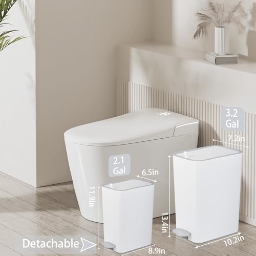 Small Bathroom Trash Can with Lid, 2.1 Gallon Slim Step Trash Can, White