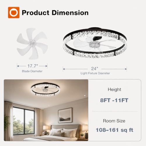 addlon 24" Ceiling Fans with Lights and Remote, Low Profile Fandelier