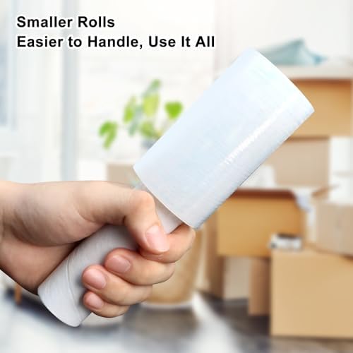 Stretch Film 4" × 500 ft, Shrink Wrap Rolls with Handle, 80 Gauge