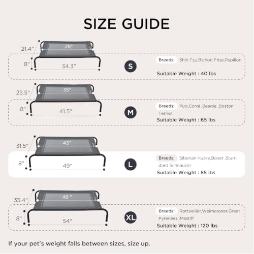 Bedsure Outdoor Elevated Cooling Dog Bed Large Sized Dog, 49in Grey