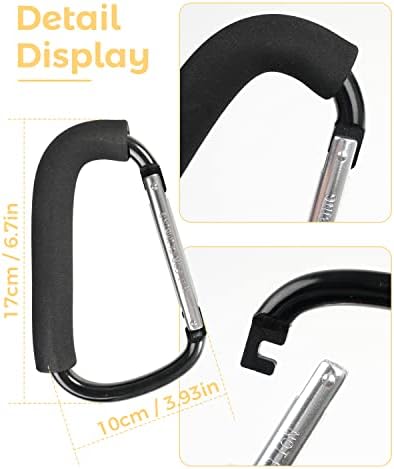 Stroller Hooks, 6.3" Large Stroller Clip, 2 Pack Stroller Hooks for Hanging Bags and Shopping, Stroller Accessories for Mommy, Large Carabiner