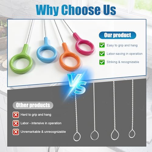 AONEZ Straw Cleaner Brush Set with Color Hanging Loop, 4 Pack