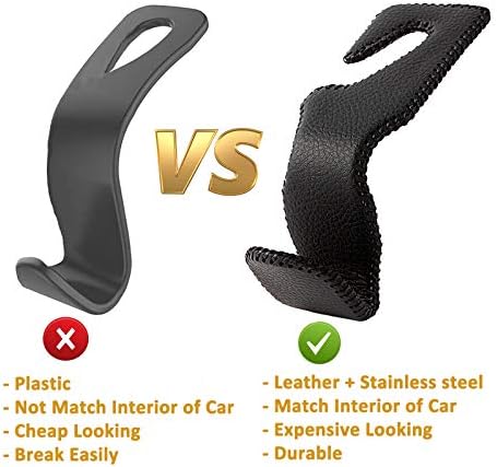 Headrest Hooks for Car, Back Seat Organizer Black Leather Hanger Holder Hook, for Hanging Purses and Bags and Coats, Pack of 2