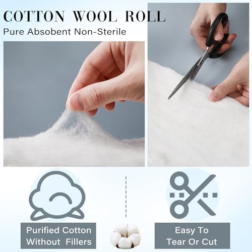 2 Pack White Cotton Rolls for Wound Care, Non-sterile Absorbent Soft Cotton