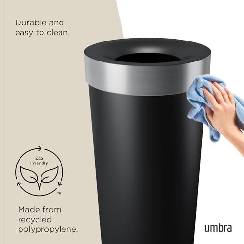 Umbra Vento Kitchen Trash Can, Open Top Bin, 16.5 Gallon, Black/Nickel