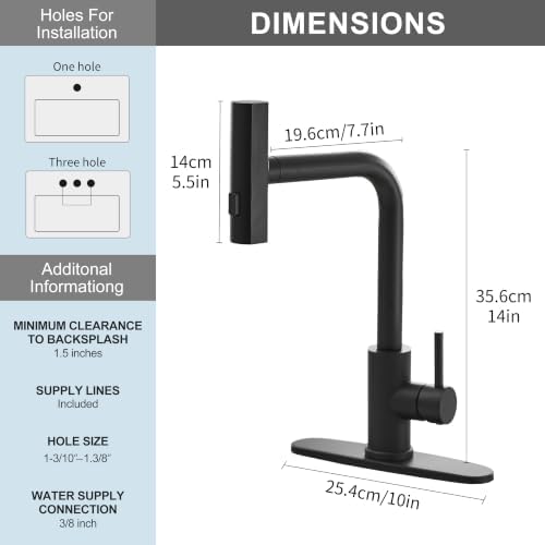 JOOM Black Waterfall Kitchen Faucet with Pull Down Sprayer & Soap Dispenser