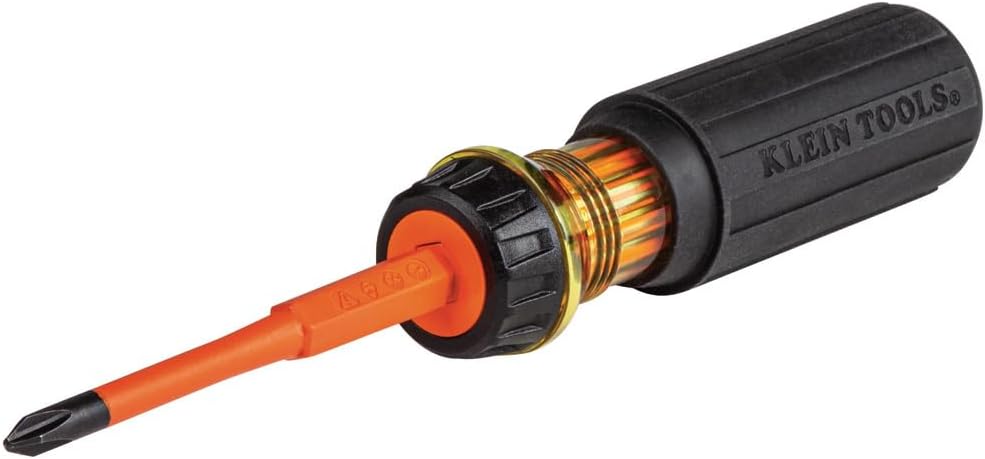 Klein Tools 32288 Insulated Screwdriver, 8-in-1 Screwdriver Set with Interchangeable Blades, 3 Phillips, 3 Slotted and 2 Square Tips