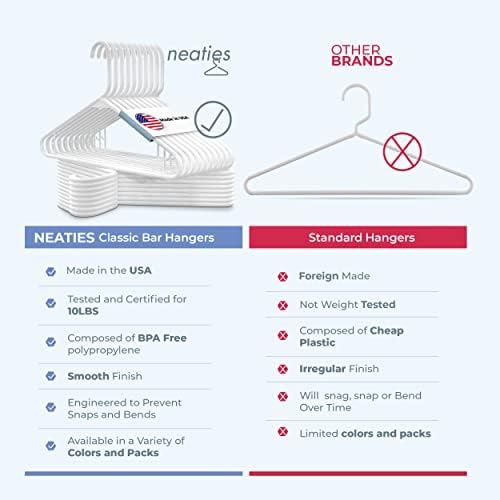 Plastic Hangers 30 Pack – Made in the USA – 6lb Capacity Standard Clothes Hangers with Strap Hooks for Dresses, Lingerie, Shirts, Pants, and Jackets – White