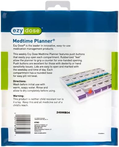 Ezy Dose Push Button Weekly 7-Day, 4X/Day Pill Organizer, Multi-Color, 2XL