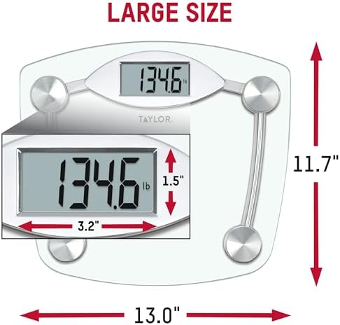 Taylor Digital Bathroom Scale, Body Weight Scale, Instant On and Off, 400 lb Capacity, Sturdy Clear Glass with Chrome-Finish Base