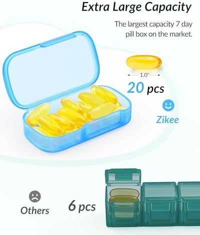 ZIKEE Weekly Pill Organizer with Large Individual Containers, BPA-Free