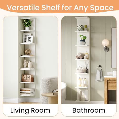 upsimples 7-Tier Floating Wall Shelf, White Vertical Vanity Decor Shelves