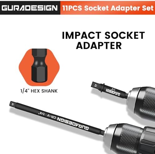 GURADESIGN 11-Piece Impact Socket Adapter Set - 3/6 Inch Hex Shank, Drill & Driver Adapter for 1/4" 3/8" 1/2" Impact Drivers