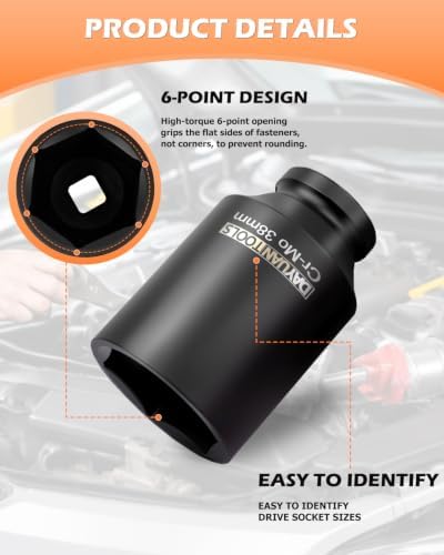 DAYUAN 9 Pcs Axle Nut Hub Impact 1/2" Drive Deep Impact Socket Set