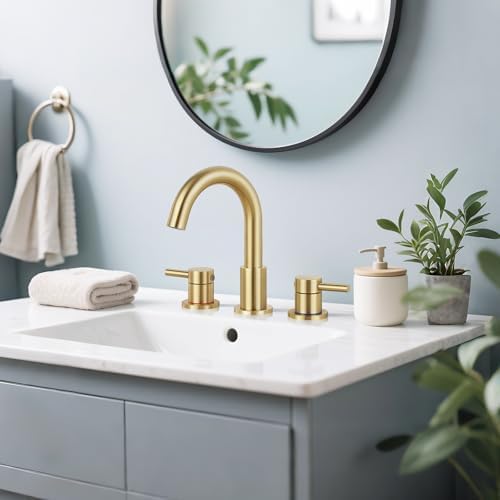 Bathroom Faucet 3 Hole Brushed Gold, 2-Handle Widespread Faucet