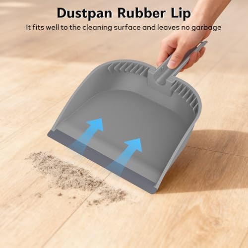SetSail Small Dustpan and Brush Set with Comb Teeth Clean Pet Hair, Gray