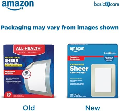 Amazon Basic Care Sheer Adhesive Pad Bandages for Minor Cuts, Scrapes and Wounds, Extra Large 3 x 4 in, Non-Stick Pad, 30 Count