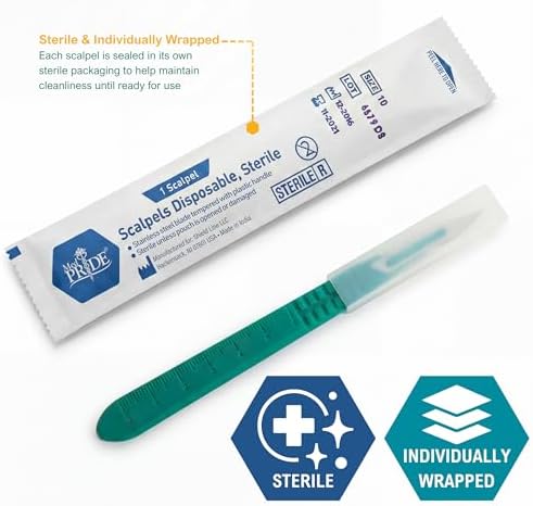 MED PRIDE Disposable Surgical Scalpels, Sterile, #10 Steel Blade, 10-Pack
