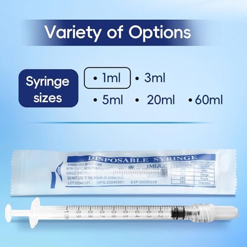 1mL Luer Lock Syringe (No Needle) - Sterile, Individually Wrapped - Pack of 30, Accurate Liquid Measurement, Leak-Proof Design