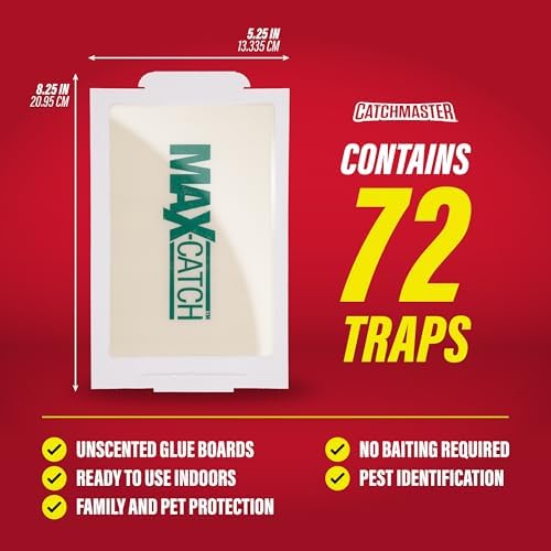 Catchmaster Max-Catch Unscented Glue Traps 72pk, Sticky Mouse Traps Indoor