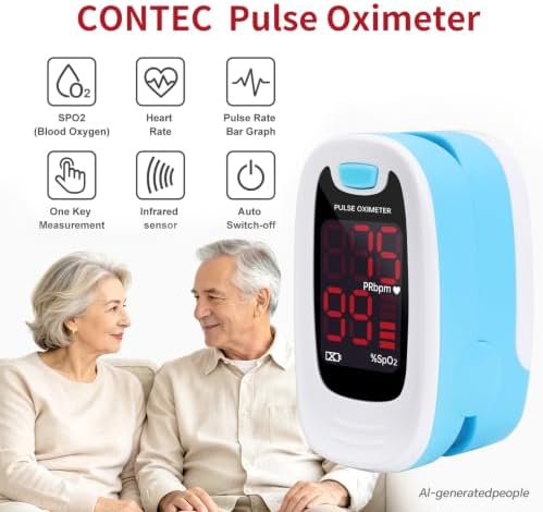 CONTEC Pulse Oximeter, SpO2 & PR Value Blood Oxygen Monitor w/Lanyard