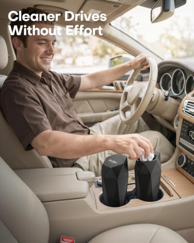 HOTOR Car Trash Can with Lid, Leakproof, Black, 2 Pack