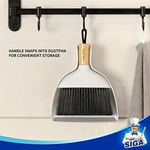 MR.SIGA Mini Dustpan and Brush Set, Bamboo Handle, White, 1 Set