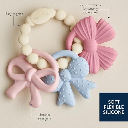 Itzy Ritzy Silicone Teether Trio, Textured Baby Teething Toys Rings (Bows)