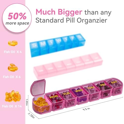 Large Pill Organizer Weekly - 7 Day Compartments with Easy-Open Design