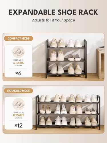 Bumusty 3 Tier Expandable Shoe Rack for Closet, Black