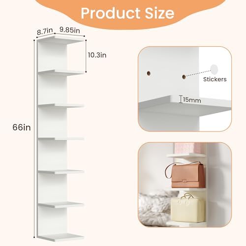 upsimples 7-Tier Floating Wall Shelf, White Vertical Vanity Decor Shelves