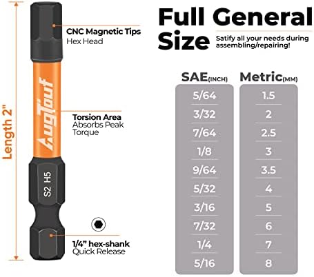 toolant Impact Allen Wrench Drill Bit Set, 20-Piece Metric & SAE, 2-Inch