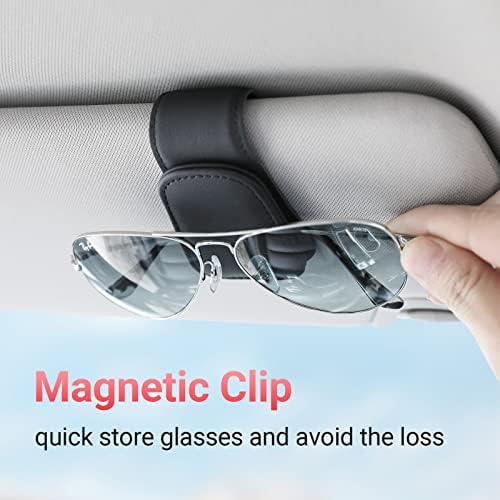 KanSmart Sunglass Holder for Car Sun Visor Magnetic Sunglasses Clip Leather