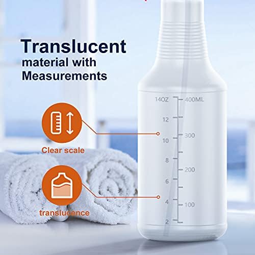 Veco Spray Bottle (5 Pack,16 Oz) with Measurements and Adjustable Nozzle(Mist & Stream Mode), HDPE Plastic Spray Bottles for Cleaning Solution, Household/Commercial/Industrial Use, No Leak and Clog