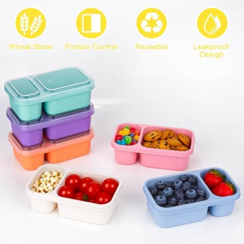 DOSEWART 6 Color 2-Compartment Reusable Snack Containers with Lids