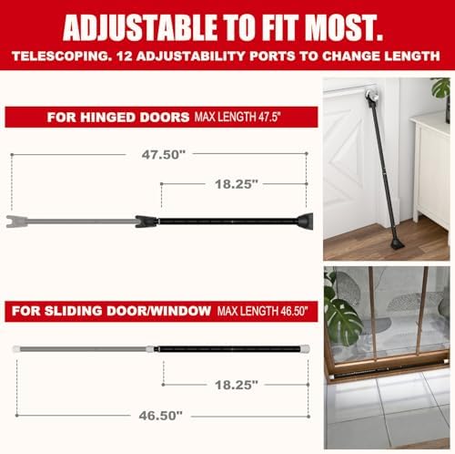 Securityman 2-in-1 Door Security Bar & Sliding Patio Door Security Bar - Constructed of High Grade Iron - Black